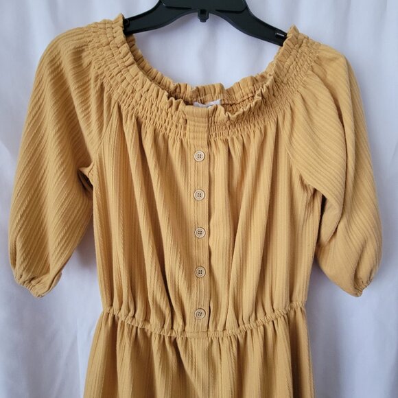 Maurice's Small Peasant Dress BOHO Smocked Mustard Yellow Off Shoulder elastic - Picture 5 of 10